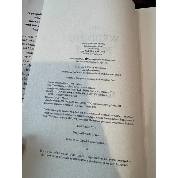 The Wedding People Alison Espach Hardcover First Edition 2024 Fiction Novel - Picture 4 of 4